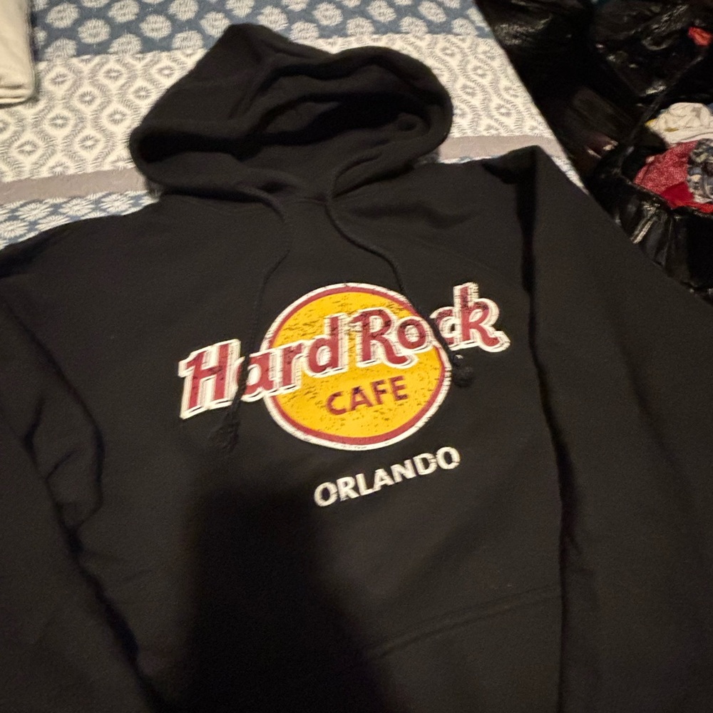 Hard Rock Cafe Black Hoodie with Orange Logo